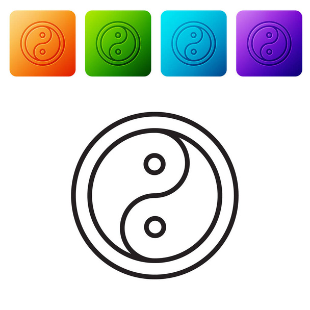 Ligne noire Yin Yang symbole de l'harmonie et l'icône de l'équilibre isolé sur fond blanc. Définir des icônes dans des boutons carrés de couleur. Vecteur. - Vecteur, image