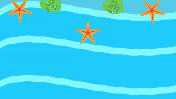vacances d'été avec feuilles et étoiles de mer dans l'eau de mer - Séquence, vidéo
