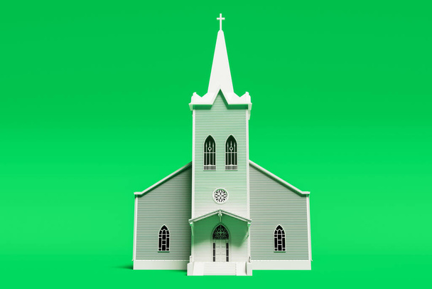 緑の背景に孤立した長老派教会3Dイラスト - 写真・画像