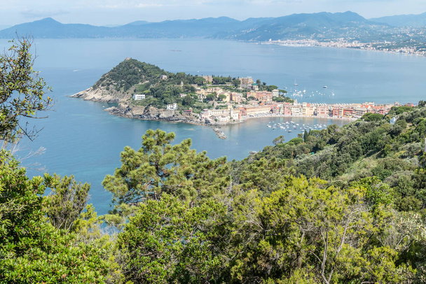 Panoramic aerial view of Sestri Levante and the Gulf of TIgullio from the path to Punta Manara - Photo, Image