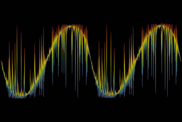 Wave jaarverslag over zwarte achtergrond. 3D Rainbow Pulse muziekspeler logo. Dynamisch vloeistofontwerp symbool. Jpeg equalizer element. - Foto, afbeelding