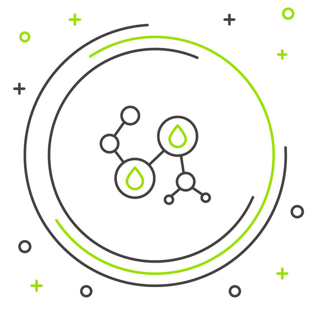 Línea Icono de aceite de molécula aislado sobre fondo blanco. Estructura de moléculas en química. Concepto de esquema colorido. Vector. - Vector, imagen