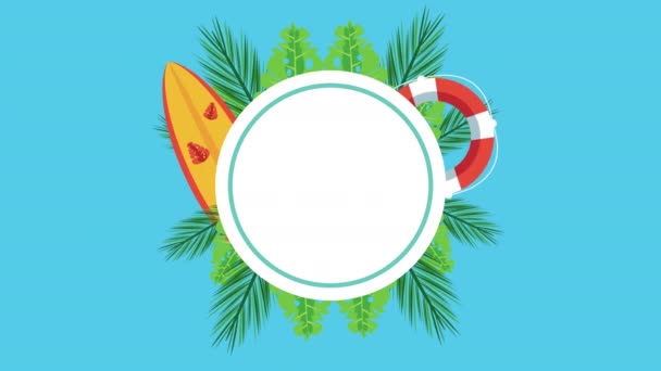 saison des vacances d'été avec ensemble d'icônes dans un cadre circulaire - Séquence, vidéo