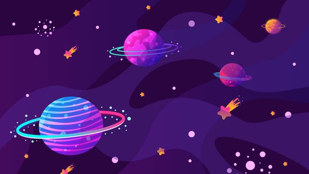 Vector illustration. Panoramic space wallpaper. Abstract concept. Gradient planets. Space exploration. Modern art graphics. Elements for web design - Vector, Image