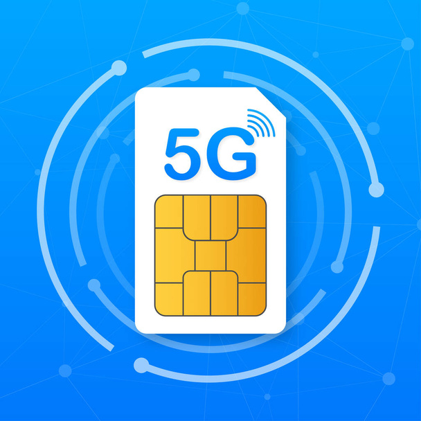 5G Sim Card. Simbolo della tecnologia delle telecomunicazioni mobili. Illustrazione vettoriale - Vettoriali, immagini