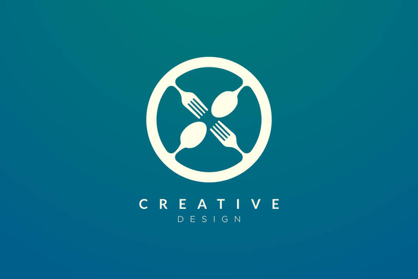 Het cirkelontwerp wordt gecombineerd met een lepel en vork. Illustratie van minimalistisch en elegant logo en icoon vector. geschikt voor restaurant- of levensmiddelenbedrijven - Vector, afbeelding