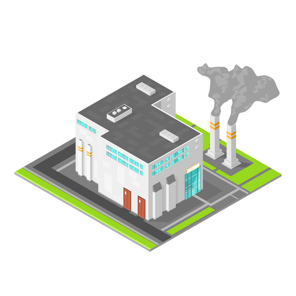Isometric Fossil Fuel Emissions Industrial Factory Zanieczyszczenie powietrza Concept. - Wektor, obraz