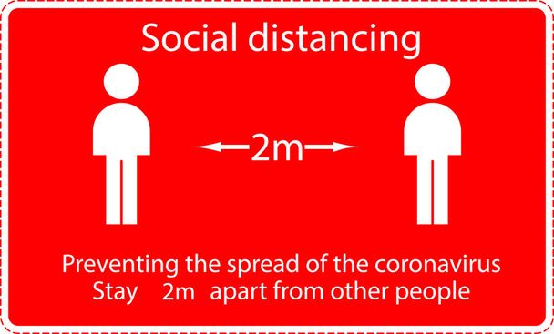 アイコンの人々の概念社会的距離は他の人とは別に2mの滞在,社会的距離を強制するために配置された実践,ベクトル図  - ベクター画像