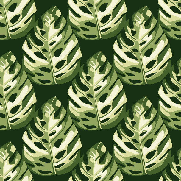 Botanic χωρίς ραφή σχέδιο με φύλλα monstera σε λευκό και πράσινο χρώμα. Floral φόντο. Μεγάλη για χαρτί περιτυλίγματος, ύφασμα εκτύπωσης και ταπετσαρία. Εικονογράφηση διανύσματος. - Διάνυσμα, εικόνα