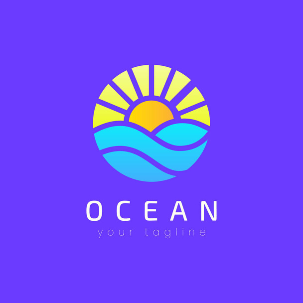 Mejores olas marinas y diseño de logotipo de sol en forma abstracta. estilo simple y moderno con color suave
 - Vector, Imagen