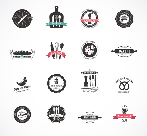 Conjunto de insignias de restaurante y comida vintage, etiquetas
 - Vector, imagen