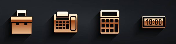 Definir Briefcase, Telefone, Calculadora e ícone de despertador digital com sombra longa. Vetor
. - Vetor, Imagem
