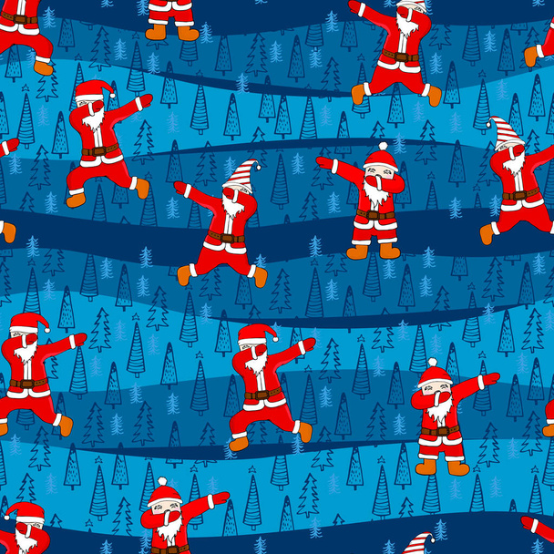 Cartoon seamless pattern Santa Claus dancing. Funny disco dancer old man. Christmas concept. Vector hand drawn background for design and decoration textile, covers, package, wrapping paper. - Vector, imagen