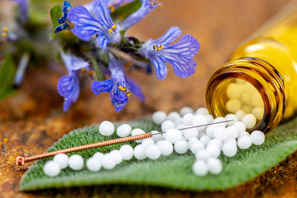 alternative medicine with acupuncture and herbal pills - Foto, afbeelding