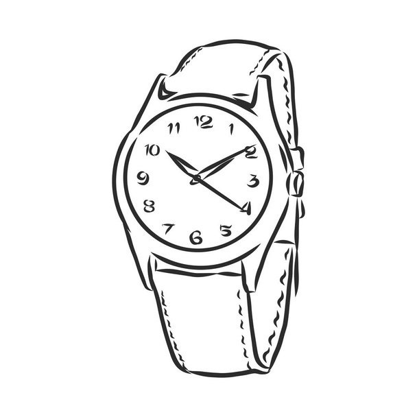 Skizze Armbanduhr isoliert auf weißem Hintergrund - Vektor, Bild