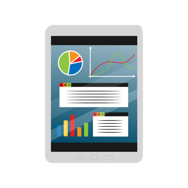 Análisis de negocios y concepto de ganancias en línea. Tableta con gráficos de negocios y diagramas en la pantalla. Tablero digital. Business Finance Learning, Online Training (en inglés). Dibujos animados plana Vector Ilustración
 - Vector, Imagen