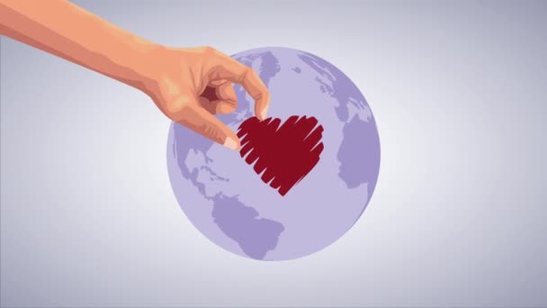 stop the racism campaign with hand lifting heart and earth planet - Footage, Video
