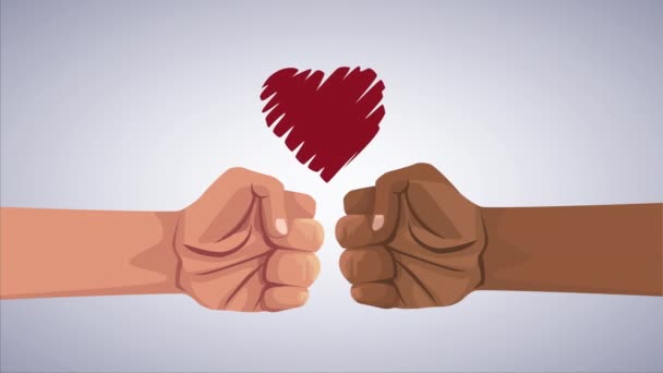 arrêter la campagne de racisme avec les mains poings et le cœur - Séquence, vidéo