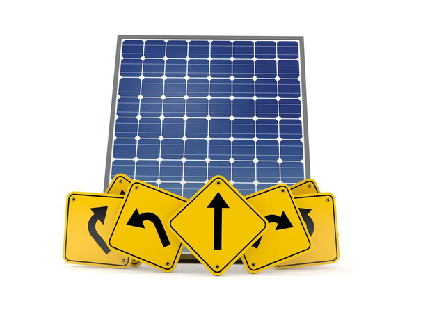 Panneau photovoltaïque avec panneaux routiers - Photo, image