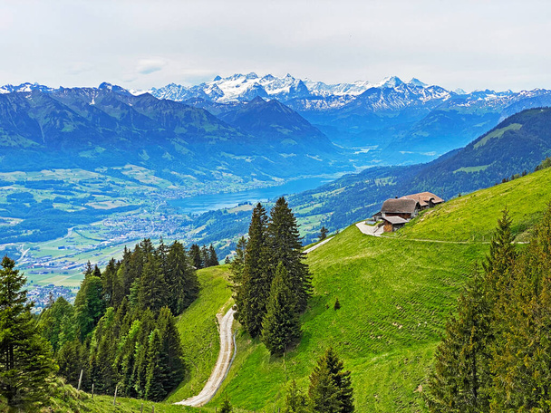 Trails for walking, hiking, sports and recreation on the slopes of the Pilatus massif and in the alpine valleys at the foot of the mountain, Alpnach - Canton of Obwalden, Switzerland (Kanton Obwalden, Schweiz) - Photo, Image