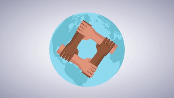 stop the racism campaign with interracial hands and heart planet - Footage, Video