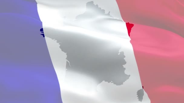 Il video della bandiera francese sventola nel vento. Mappa realistica francese sfondo della bandiera di Parigi. Francia Bandiera Looping Primo piano 1080p Full HD 1920X1080 filmato. Francia Bandiere europee video per film, notizie - Filmati, video