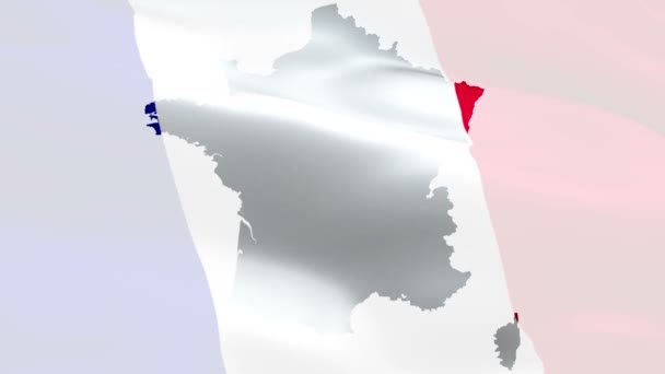Χάρτης της Γαλλίας και κυματίζει σημαία. Εθνική 3d γαλλική σημαία χάρτη κυματίζει. Σημάδι της Γαλλίας Παρίσι απρόσκοπτη βρόχο animation. Γαλλική σημαία HD ανάλυση Φόντο. Γαλλική σημαία Closeup 1080p Full HD video για παρουσίαση - Πλάνα, βίντεο