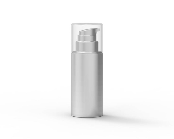 レイアウトとデザインのためのディスペンサー付き化粧品ボトル、白い背景に隔離されたクリアガラスボトルスプレー、 3Dレンダリング - 写真・画像