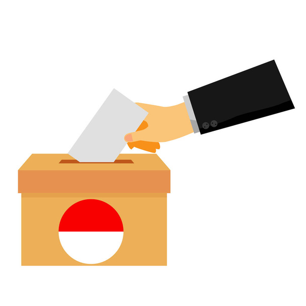 Basit bir konsept, smokin giyen adam Endonezya seçimlerinde kağıt oylaması yapacak. - Vektör, Görsel
