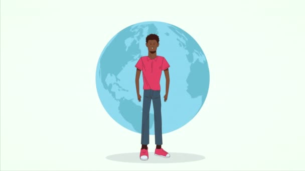 Stop de racismecampagne met afro man en aarde planeet - Video