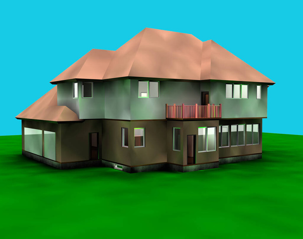 casa de campo grande com um telhado de palha
 - Foto, Imagem