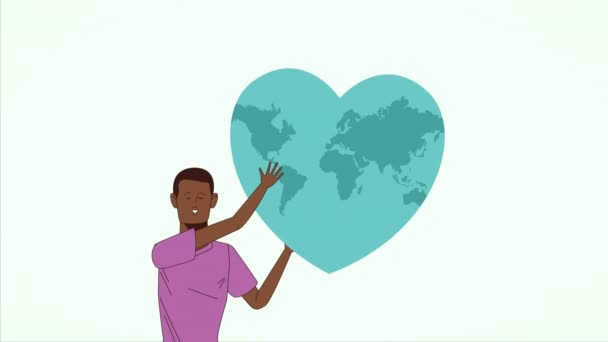 stoppen met de racismecampagne met afro man tillen aarde planeet - Video