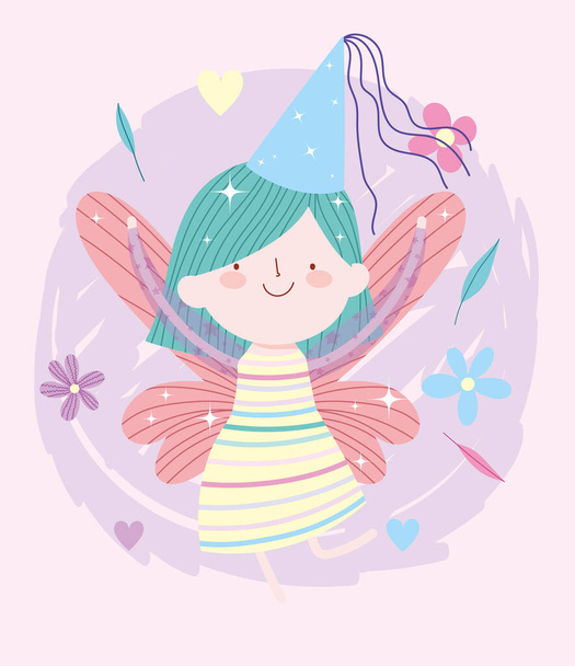 little fairy princess with hat and flowers tale cartoon - Vector, Image