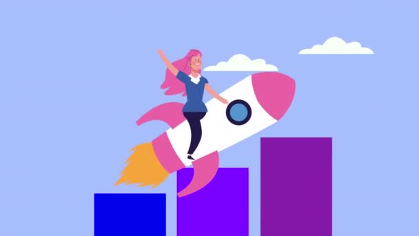 бізнес-леді в ракеті зі смужками статистики анімовані
 - Кадри, відео
