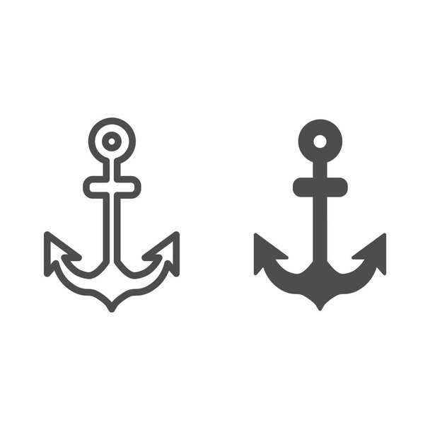 Anchor line and solid icon, ocean concept, navigation and nautical symbol sign on white background, anchor silhouette icon in outline style for mobile concept and web design. Vector graphics. - Vector, Image