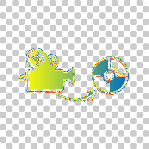 Storing video data to compact disk sign. Blue to green gradient Icon with Four Roughen Contours on stylish transparent Background. - Vector, Image