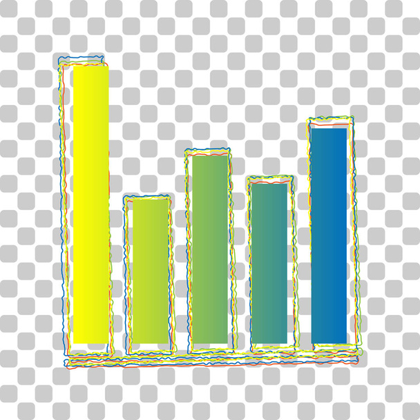 Wykres biznesowy. Niebieska lub zielona ikona gradientu z czterema konturami Roughena na stylowo przezroczystym tle. - Wektor, obraz