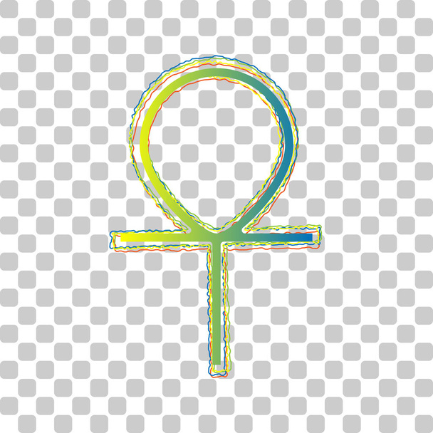 Символ Анк, єгипетське слово для життя, символ безсмертя. Синьо-зелена градієнтна ікона з чотирма грубими контурами на стильному прозорому тлі
. - Вектор, зображення