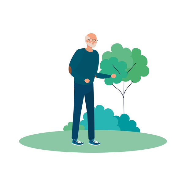 Avatar grand-père au parc avec dessin vectoriel d'arbre - Vecteur, image