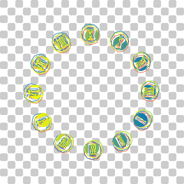 Πινακίδα ρολογιού. Μπλε έως πράσινη κλίση εικονίδιο με τέσσερις Roughen περιγράμματα σε κομψό διαφανές φόντο. Εικονογράφηση. - Διάνυσμα, εικόνα