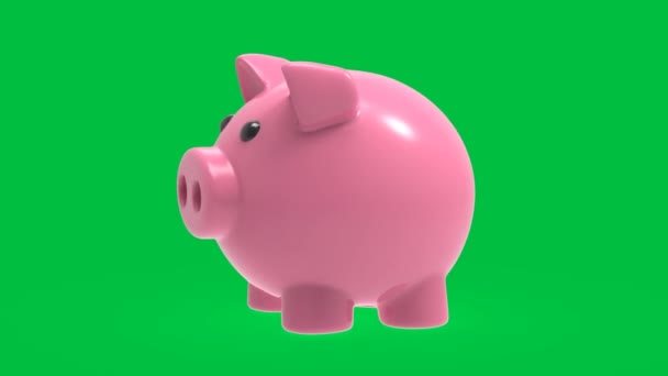 3d rendering piggy bank on green screen background 4k footage - Footage, Video