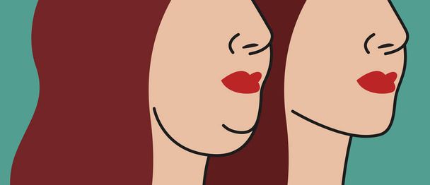 Correction of womans double chin before and after. Vector illustration of liposuction or lipolytics applications - Vector, Image