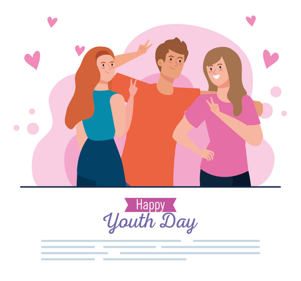 women and man cartoons smiling of happy youth day vector design - Vector, Image