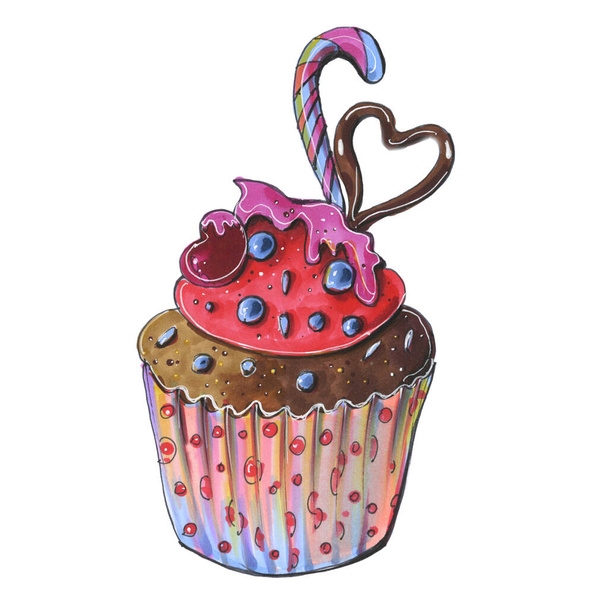 Cake Cupcake Food Illustration Markers Menu Logo  - Photo, Image