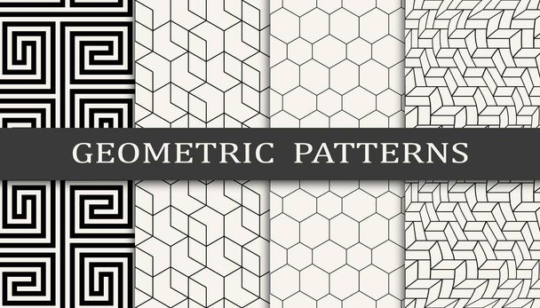 Conjunto de impresión de patrón de cuadrícula geométrica sin costura. Diseño de patrón de fondo de moda. Ilustración vectorial. - Vector, imagen