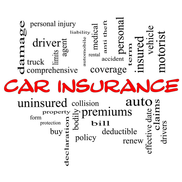 Car Insurance Word Cloud Concept in red caps - Photo, Image