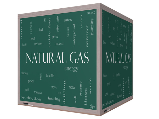 Natural Gas Word Cloud Concept on a 3D cube Blackboard - Photo, Image