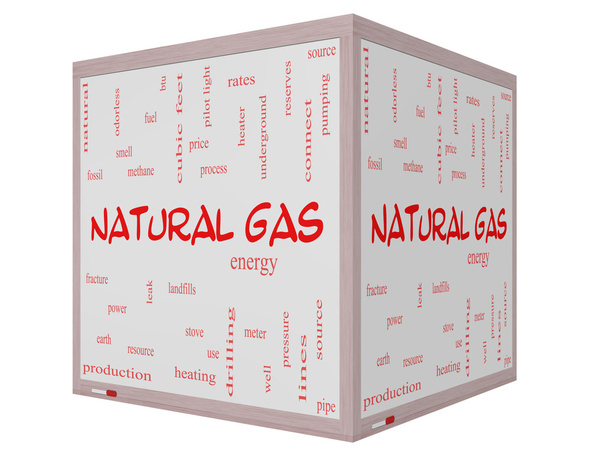 földgáz szó felhő fogalmát a 3d kocka faliújság - Fotó, kép
