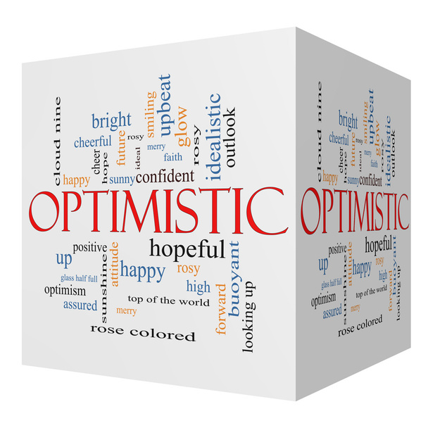 Optimistic 3D cube Word Cloud Concept - Photo, Image