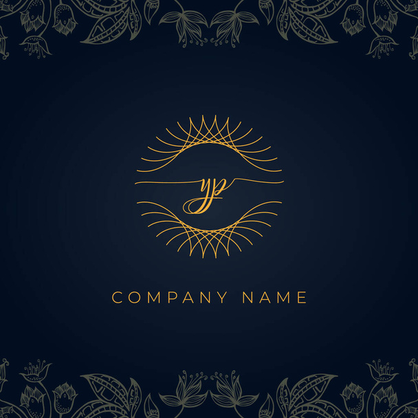 Elegant luxury letter YP logo. This icon incorporate with abstract rounded thin geometric shape in floral background.It will be suitable for Royalty, Boutique, Hotel, Heraldic, Jewelry. - Vector, Image